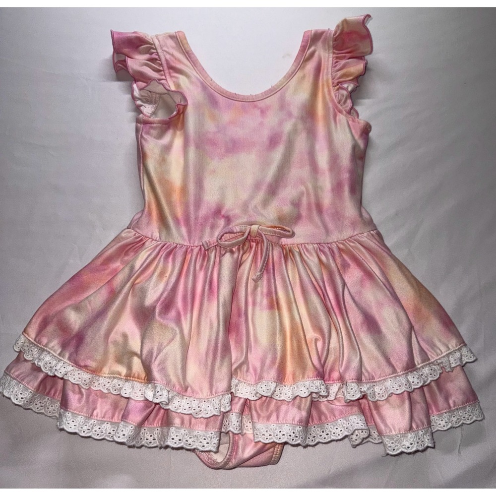 Cheeky Plum Leotard Girls 6Y Pink Tie Dye Ruffle Lace Skirted Dance Ballet